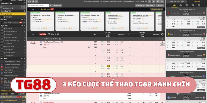 3 kèo cược thể thao TG88 xanh chín