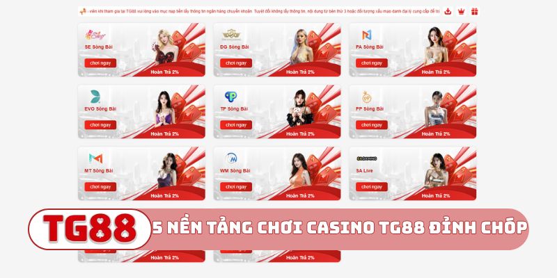 5 nền tảng chơi casino TG88 đỉnh chóp