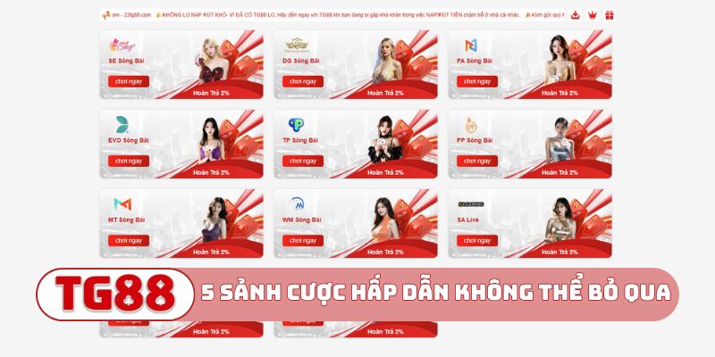 5 sảnh cược hấp dẫn không thể bỏ qua từ nhà cái